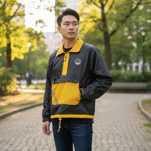 ROOKY Anorak Vintage Jacket Pullover Gray Yellow Mesh Pocket Logo Men 2XL NEW